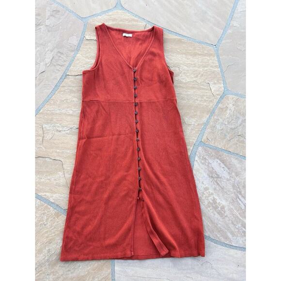 Madewell Midi Dress Size XXL Burnt Orange Etruscan Clay Ribbed Organic Cotton - Picture 4 of 7